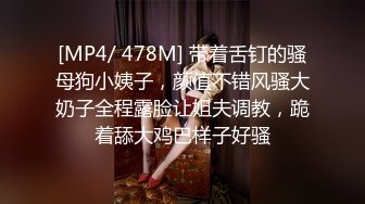 [MP4/ 478M] 带着舌钉的骚母狗小姨子，颜值不错风骚大奶子全程露脸让姐夫调教，跪着舔大鸡巴样子好骚